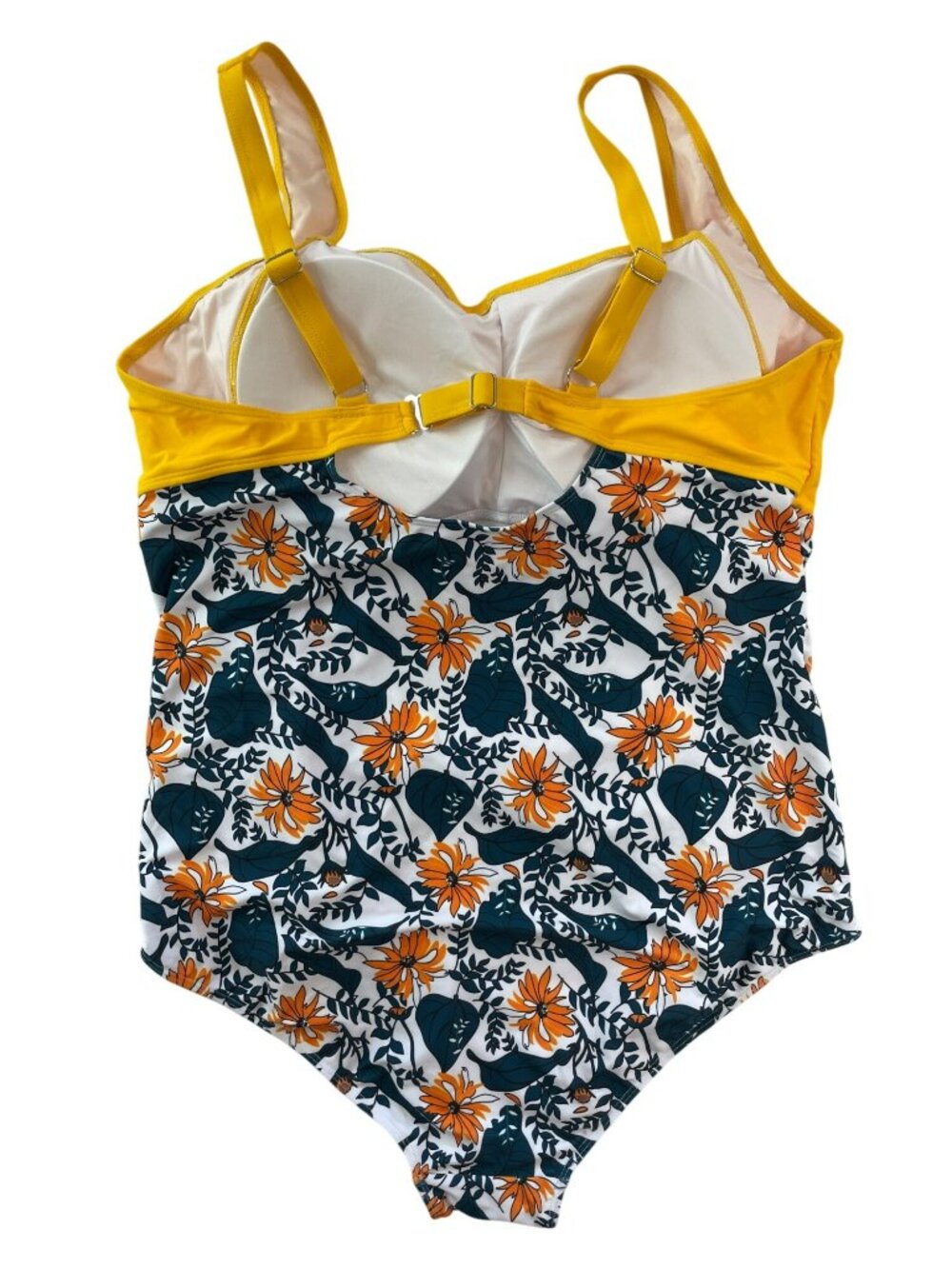 Hanna Nikole Floral One-Piece Swimsuit Yellow Knot Front Adj Straps Size 24W NWT - Picture 2 of 8